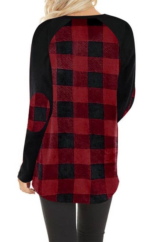 Top de manga larga a cuadros con parche en el codo