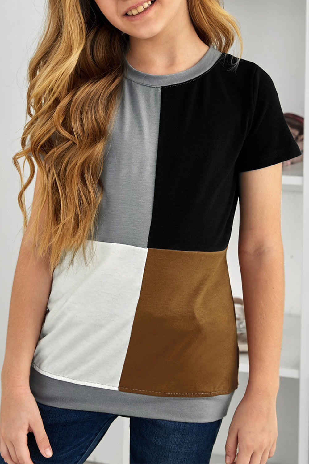 Wine Red Colorblock T-shirt with Slits