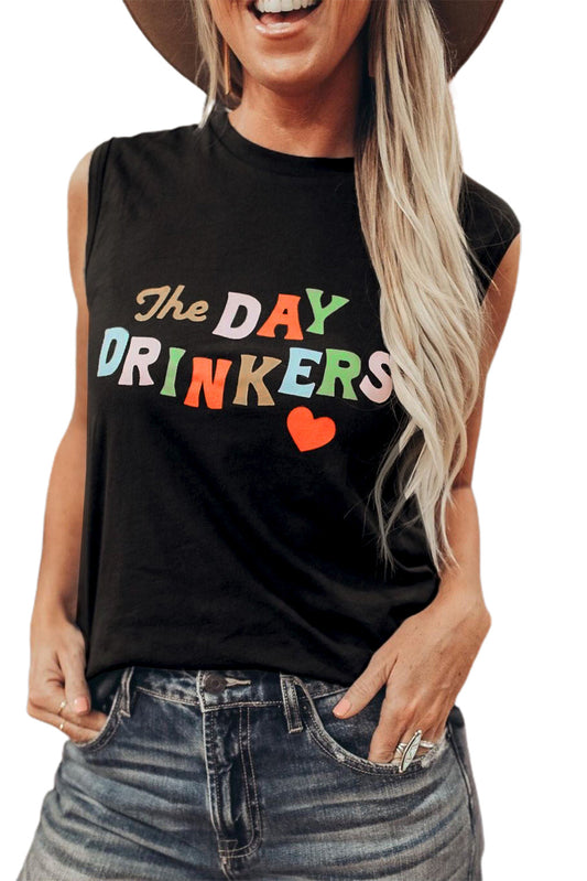 Camiseta sin mangas con estampado de letras The DAY DRINKERS