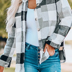 Chaqueta de manga larga con botones y bloques de color a cuadros con bolsillo