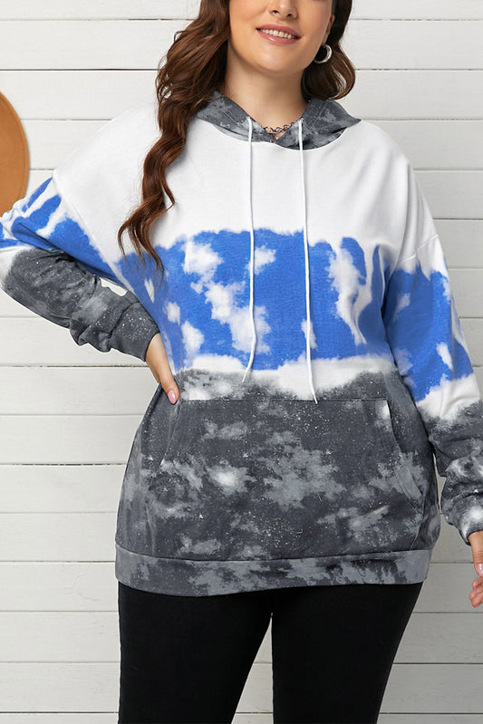 Blue Gradient Colorblock Pullover Plus Size Hoodie