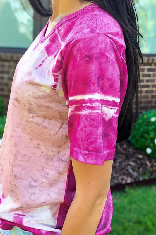 Camiseta con estampado de bloques de color teñido anudado