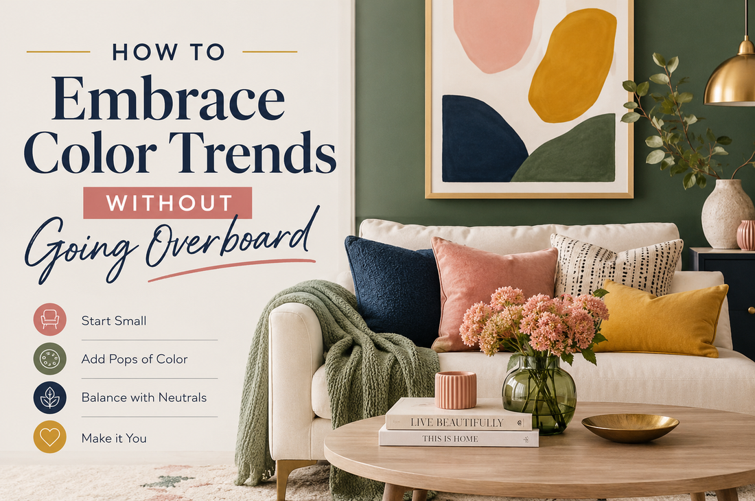 Create a featured blog post image for an article about ‘How to Embrace Color Trends Without Going Overboard' with the dimensions 1000px x 664px containing an image representing How to Embrace Color Trends Without Going Overboard 