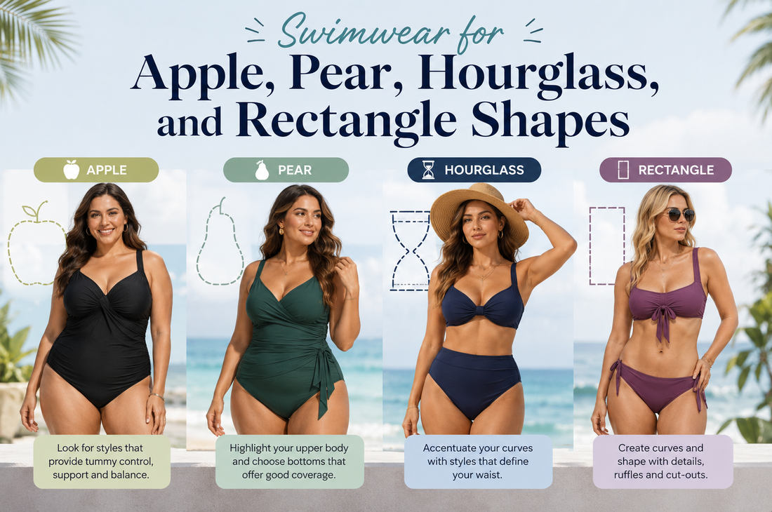 Swimwear for Apple, Pear, Hourglass, and Rectangle Shapes
