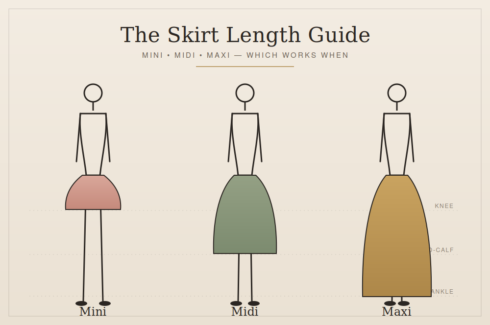 The Skirt Length Guide Mini, Midi, Maxi — Which Works When