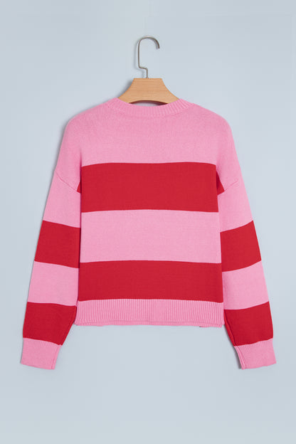 Pink Stripe Festive Holly Jolly Sequin Christmas Holiday Sweater