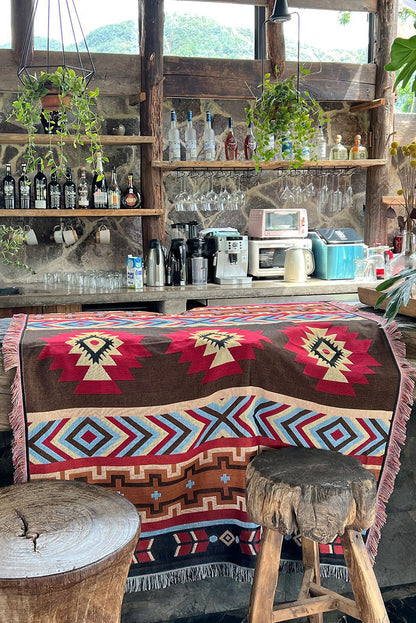 Western Pattern Tasseled Large Blanket