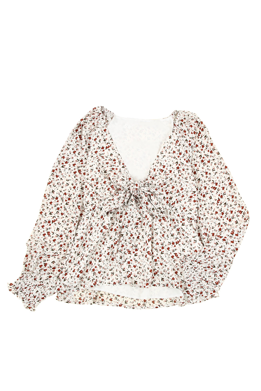 Blusa de manga larga con volantes y lazo delantero con estampado floral
