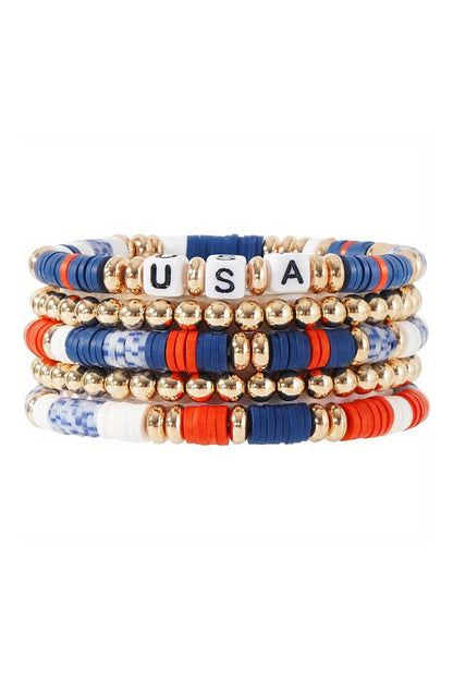 Ensemble de 5 bracelets de perles multicolores pour le jour de l'indépendance des États-Unis