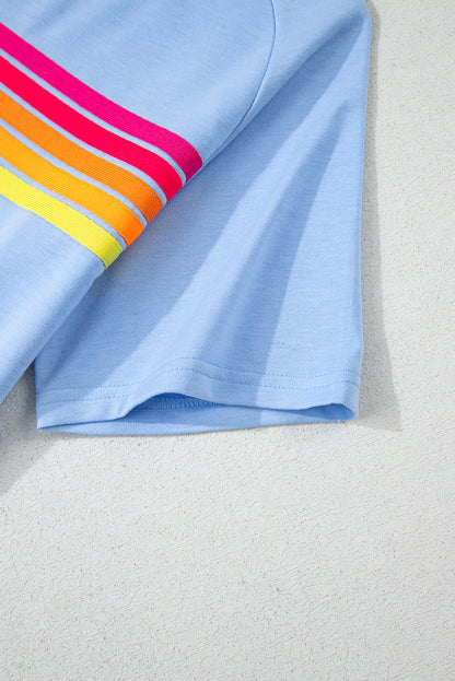 T-shirt décontracté à rayures bleues Beau Patch sur le devant