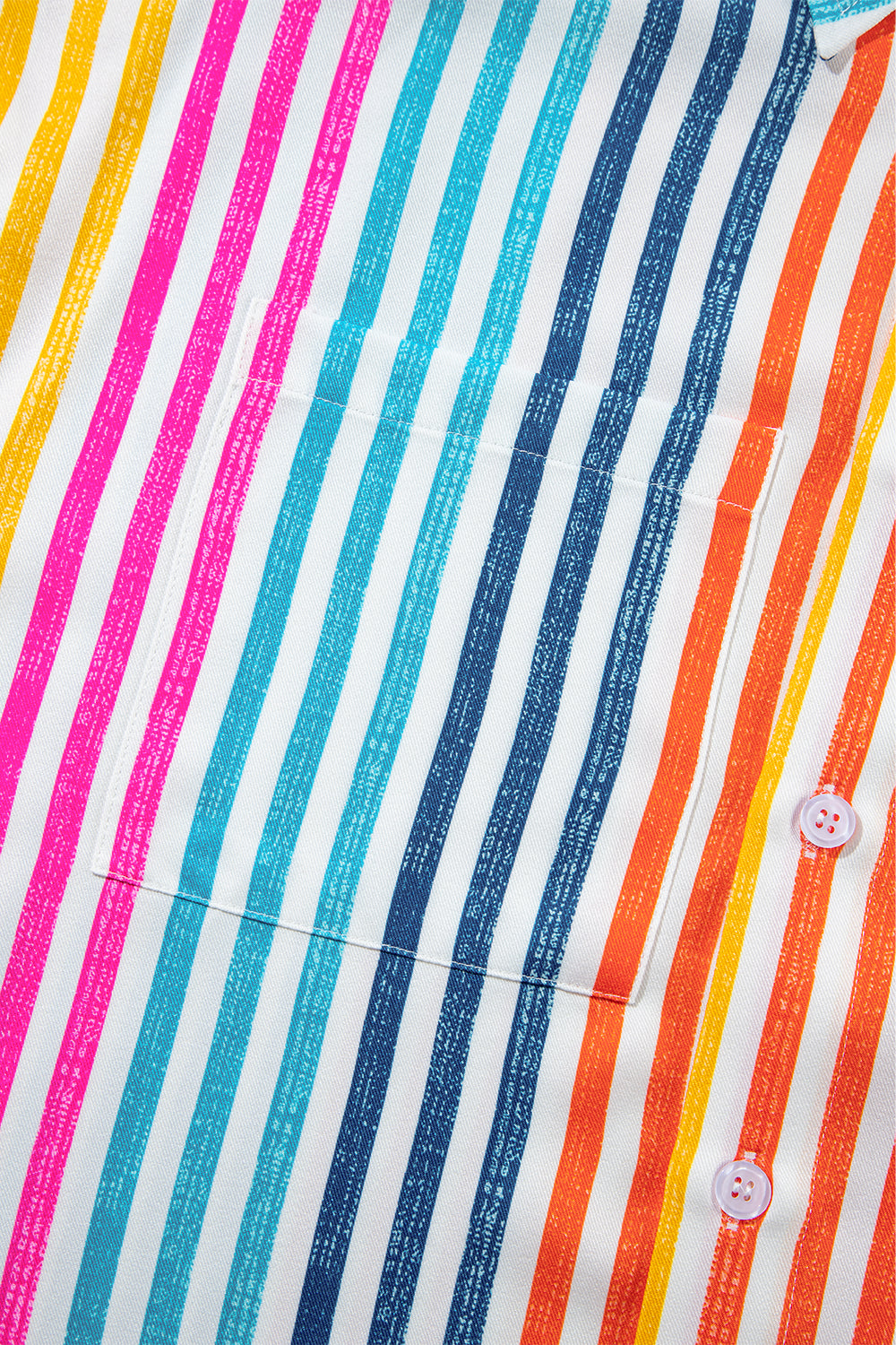 Chemise ample à rayures orange multicolores et épaules tombantes