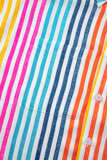 Chemise ample à rayures orange multicolores et épaules tombantes