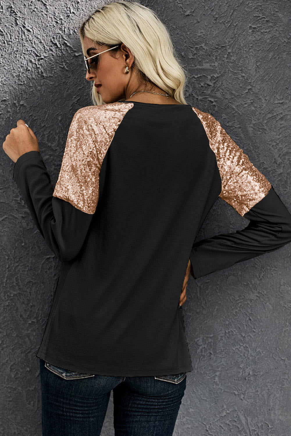 Black Leopard Boo Ghost Graphic Sequin Raglan Sleeve Top