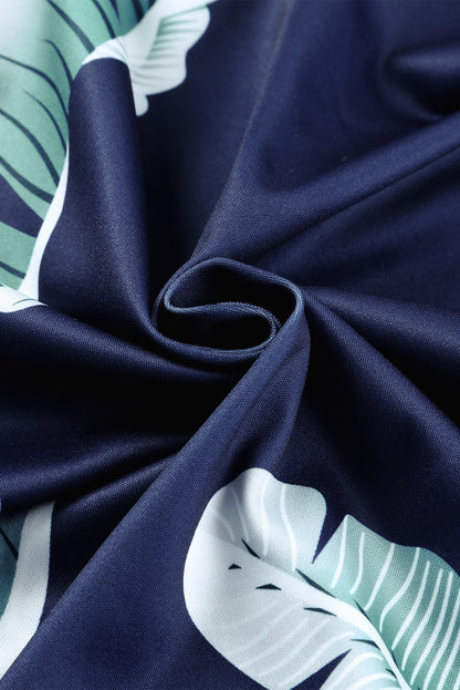 Robe mi-longue moulante fendue à épaules dénudées et imprimé floral bleu foncé