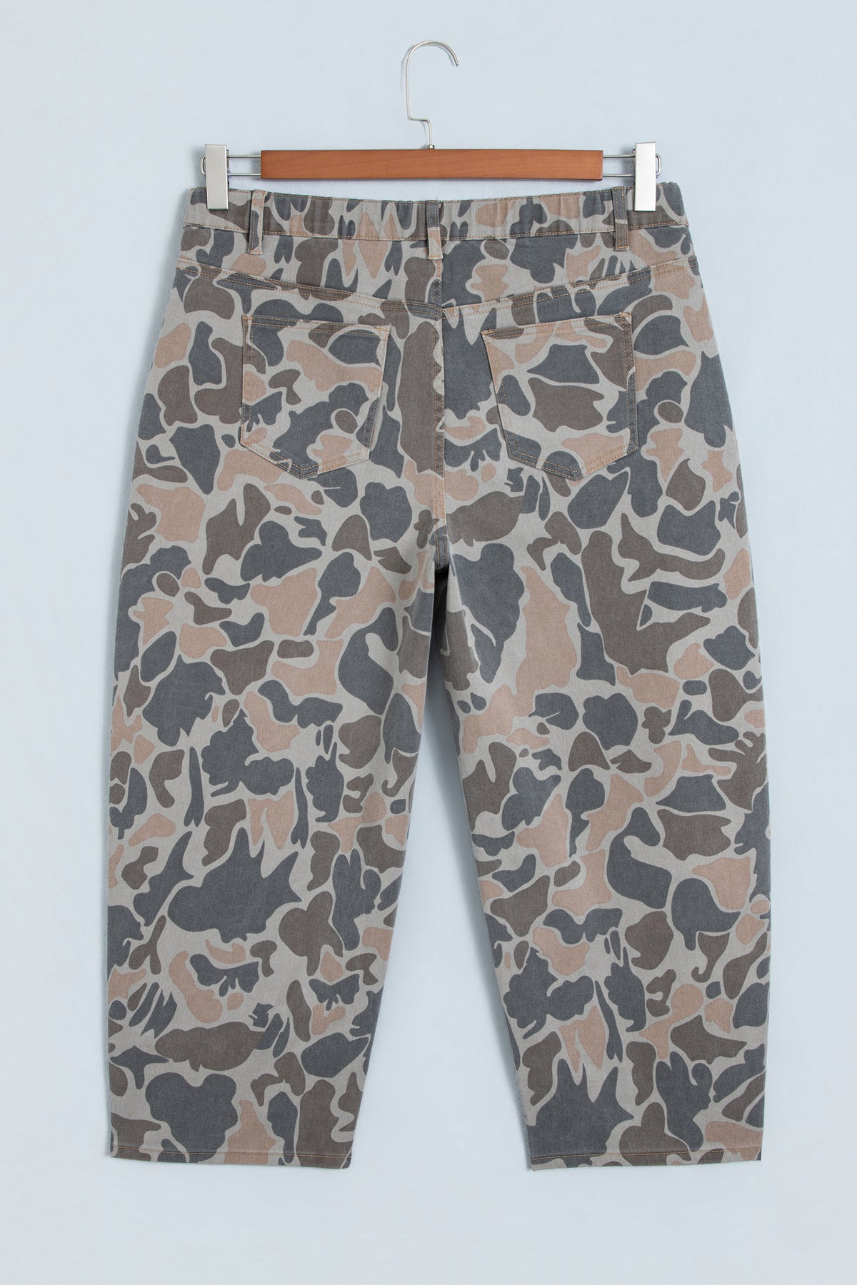 Multicolour Plus Size Camouflage Print High Rise Barrel Jeans