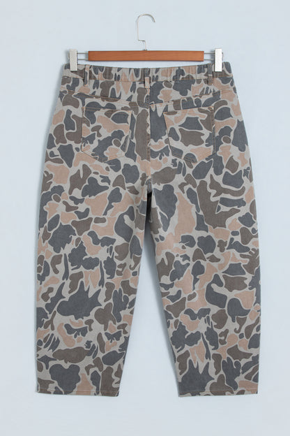Multicolour Plus Size Camouflage Print High Rise Barrel Jeans
