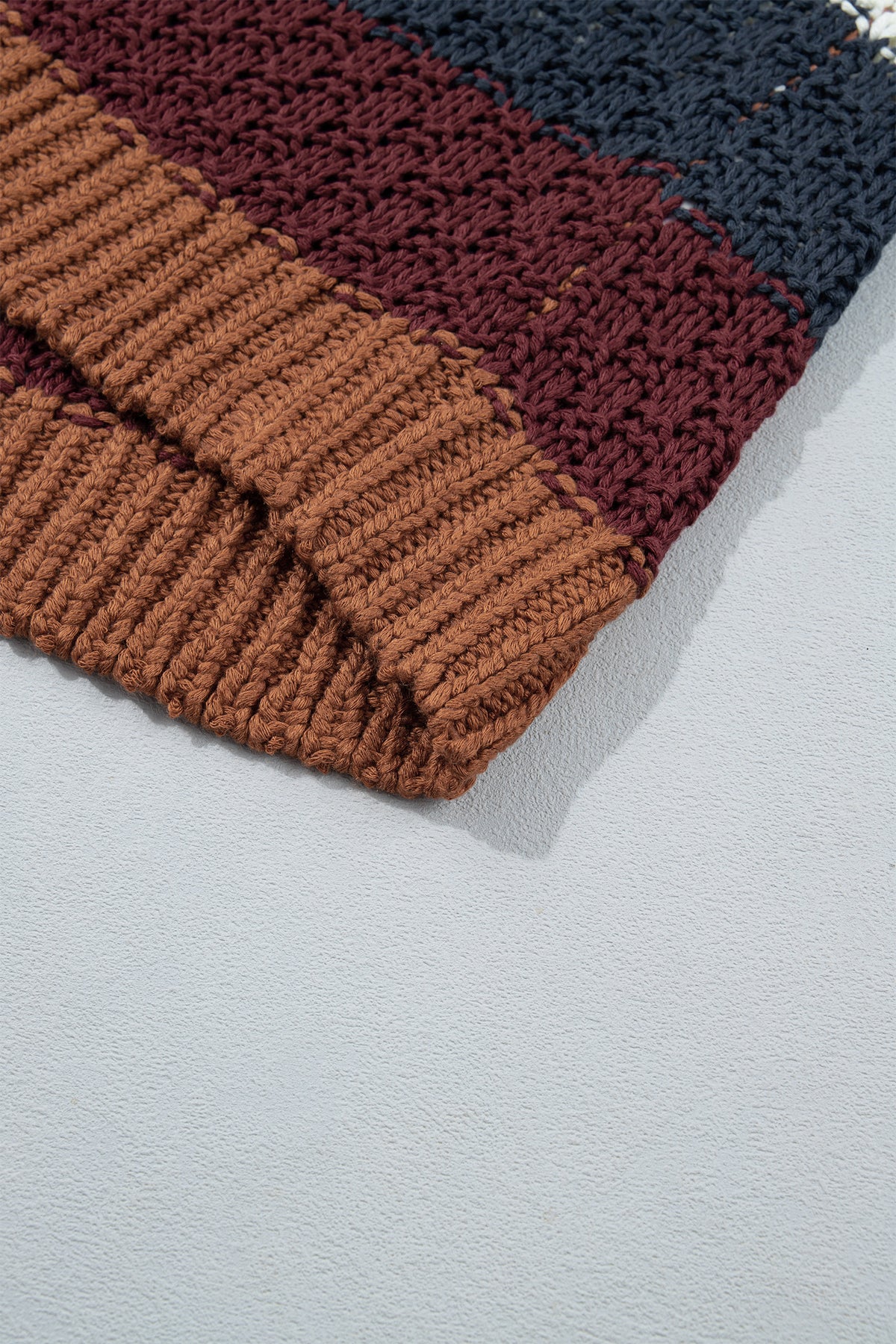 Multicolour Striped Knit Dropped Shoulder Round Neck Pullover Sweater