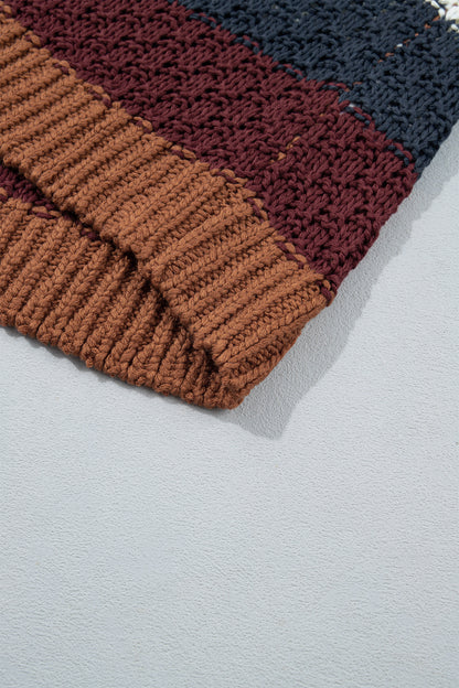 Multicolour Striped Knit Dropped Shoulder Round Neck Pullover Sweater
