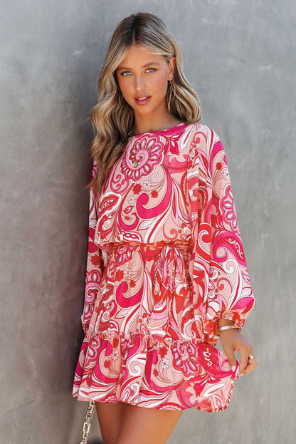 Mini-robe boutonnée à imprimé cachemire et ceinture au dos 