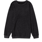 Black Solid Ribbed Knit Round Neck Pullover Sweatshirt
