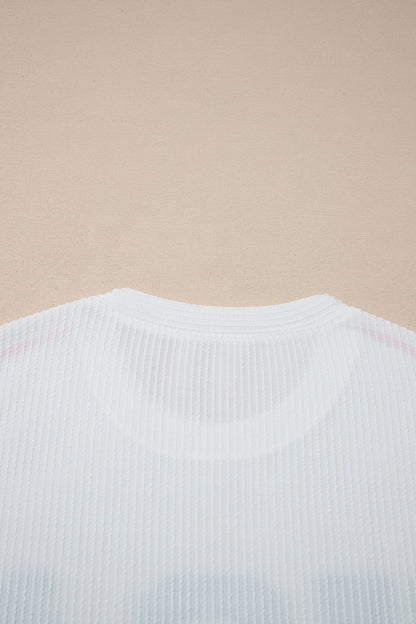 White USA Graphic Half Sleeve Loose Ribbed Top