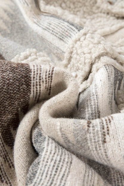 Manteau kaki à imprimé aztèque occidental en sherpa avec poches à rabat boutonnées