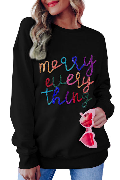 Black Merry Every Thing Glitter Slogan Sweatshirt