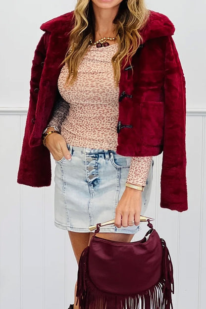 Brown Leopard Print Foldover Off Shoulder Long Sleeve Mesh Top