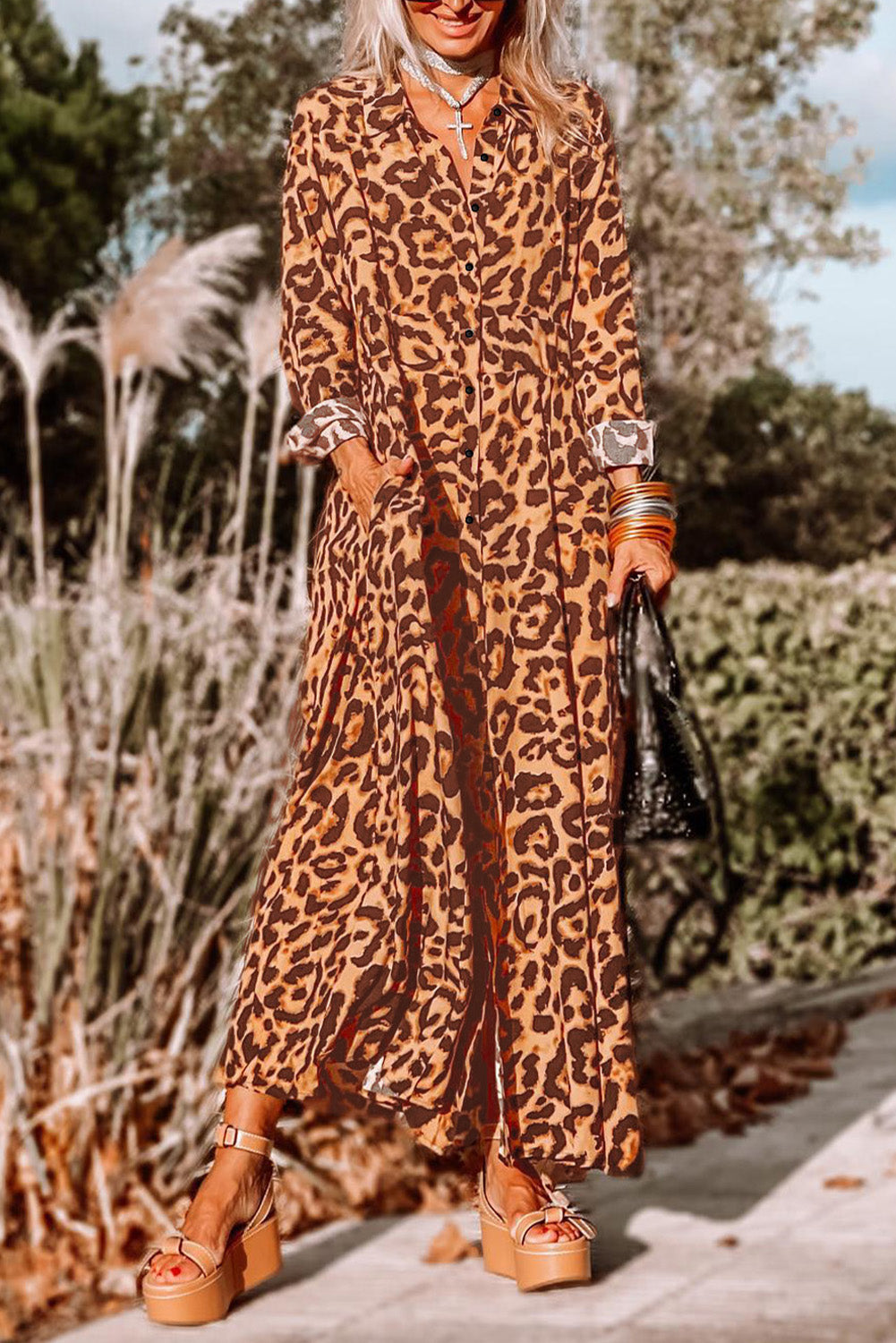 leopard long sleeve dress Animal Print Mesh Maxi Make a statement in this gorgeous leopard maxi dress Plus Size Round Neck Long