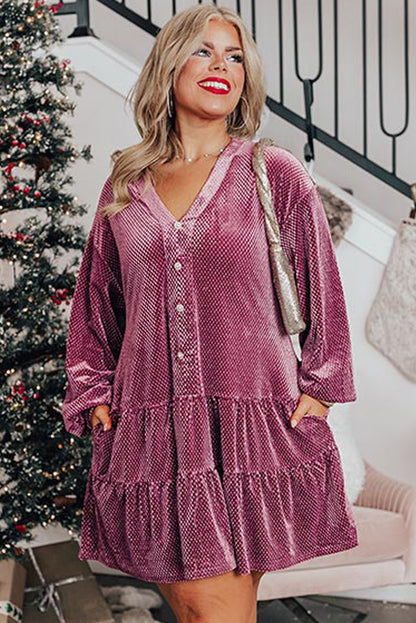 Robe à volants en velours texturé grande taille, couleur mauve prairie