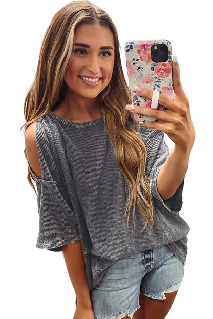 Haut ample texturé vintage à épaules dénudées 