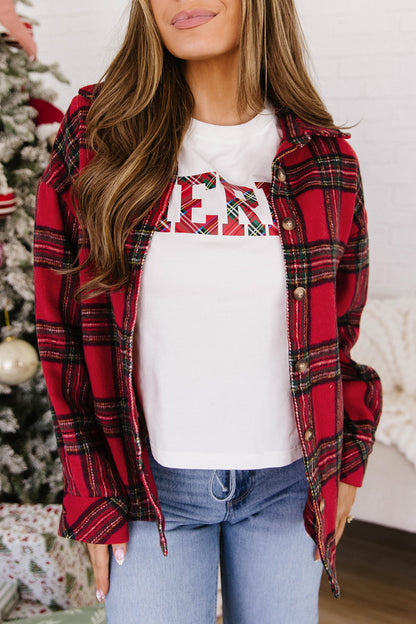Red Plaid Button Front Shacket