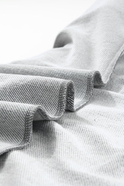 Dark Grey Printed Fringed Ruffled Accent Sweatshirt Dress