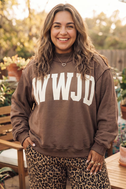 Coffee Letter Print Oversized Loose Fit Long Sleeve Plus Size Sweatshirt