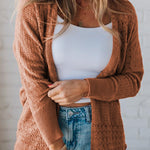 Redwood Burl Mix Pattern Hollowed Knit Open Front Cardigan