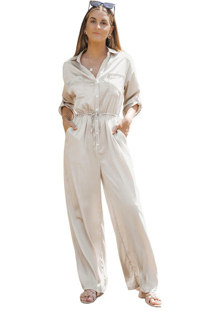 Combinaison à lacets, taille haute, manches longues, jambes larges 