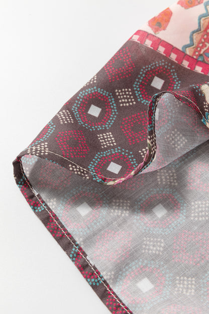 Chemise rouge bohème à imprimé géométrique mixte et manches bouffantes