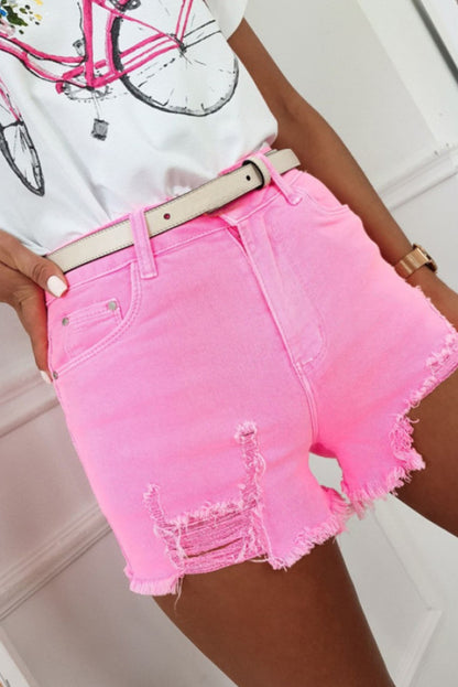 Short en jean vieilli de couleur unie