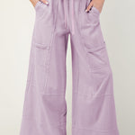 Pink Mineral Wash Exposed Seam Drawstring High Waist Wide Leg Cargo Pants