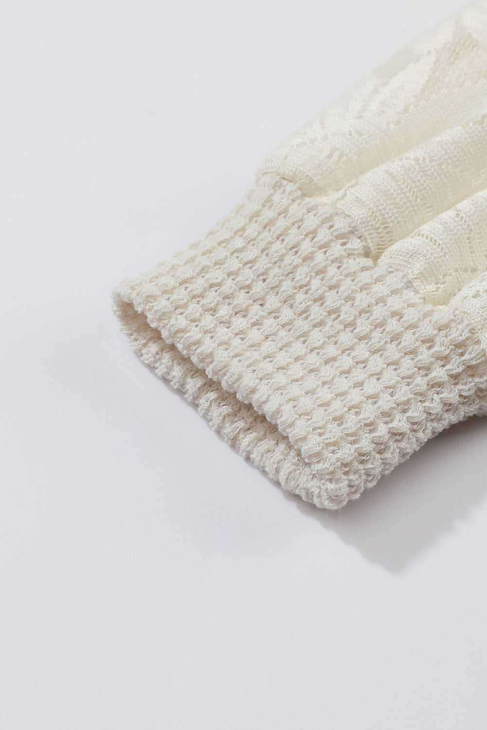 Haut en maille gaufrée beige à manches bouffantes et imprimé tournesol 