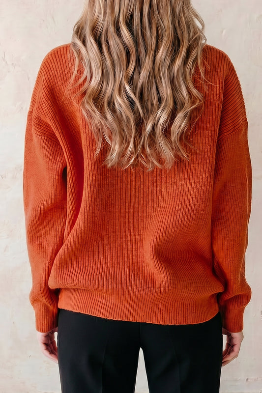 Orange Drop Shoulder Long Sleeve Round Neck Halloween Sweater