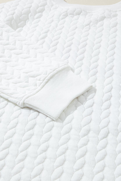 Sweat-shirt blanc en maille torsadée brodée chenille LOVE