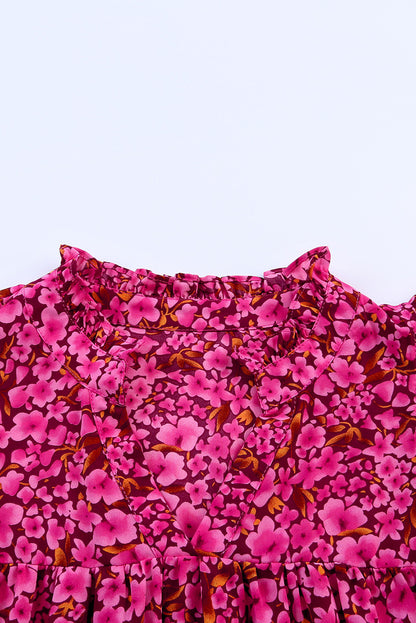 Haut à col en V et manches flottantes à imprimé floral