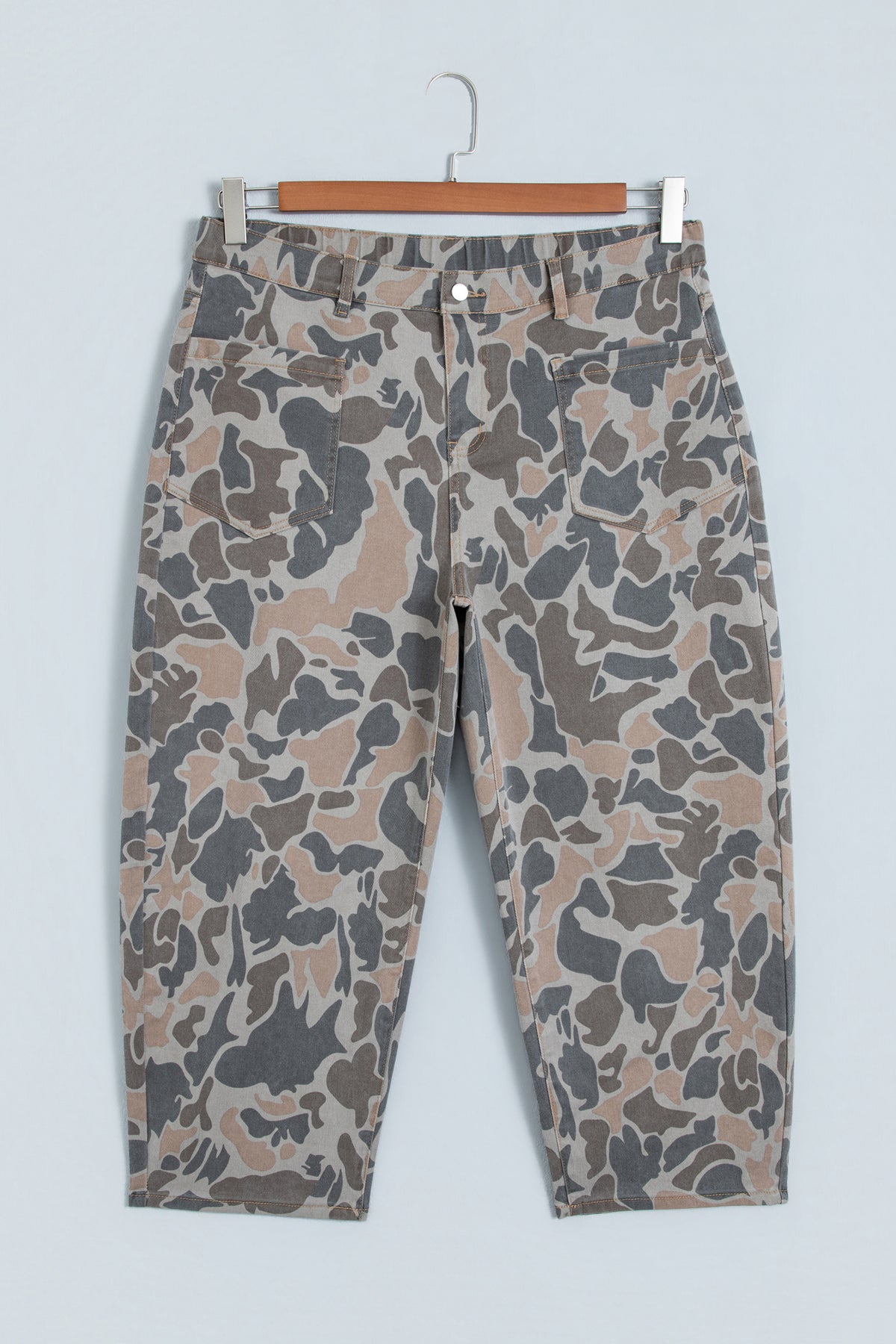 Multicolour Plus Size Camouflage Print High Rise Barrel Jeans