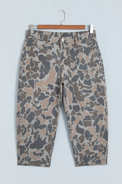 Multicolour Plus Size Camouflage Print High Rise Barrel Jeans