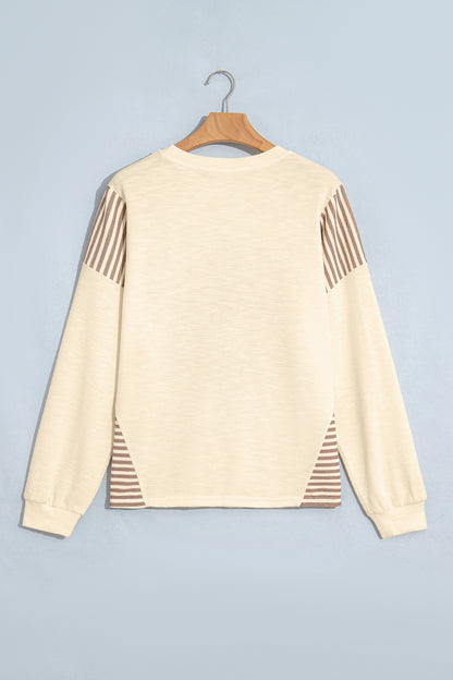 Jet Stream Western Print Striped Detail Long Sleeve Casual Top