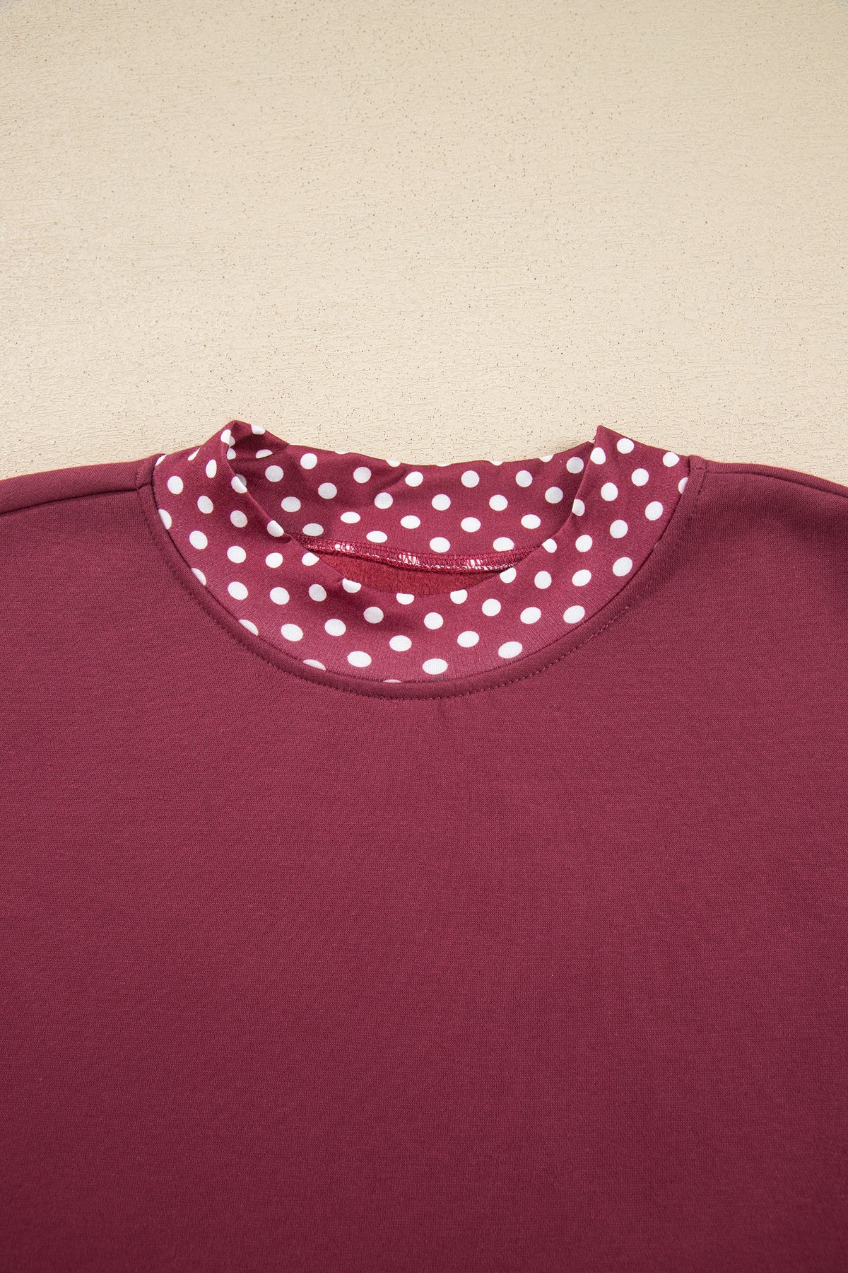 Burgundy Colorblock Polka Dot Contrast Trim Oversized Sweatshirt
