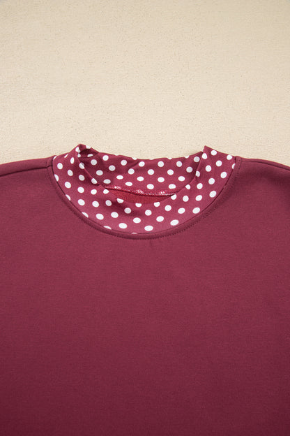 Burgundy Colorblock Polka Dot Contrast Trim Oversized Sweatshirt
