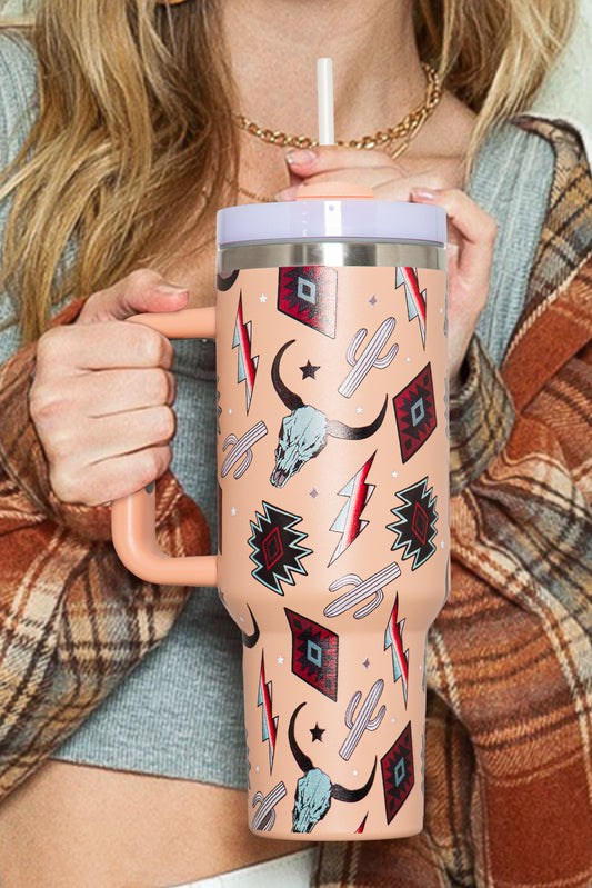 Apricot Pink Western Aztec Steer Head Stainless Tumbler