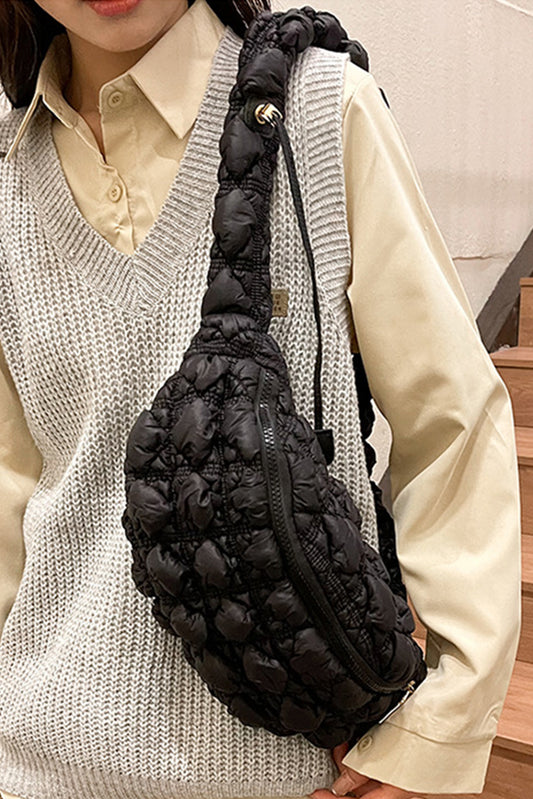 Black Nylon Leisure Style Puffy Crossbody Bag